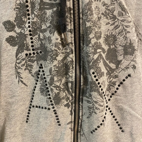 Womens Armani Exchange “I Heart AX” Embellished Gray Hoodie Sweatshirt Sz Medium - Picture 2 of 4